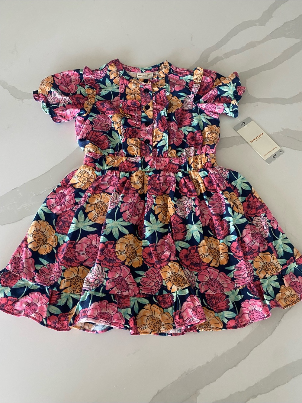 NWT Scotch & Soda Girls Floral Fit & Flare Knee Puff Sleeve Lined Dress 4/5